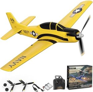 VOLANTEXRC RC Plane for Beginners, 4CH WWII RC Airplane T28 Trojan with Aileron, 2.4Ghz Remote Control Plane with Xpilot Self Righting&One Key Aerobatic for Adults (Yellow)
