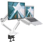 SHOPPINGALL Heavy Duty 2 in 1 Dual Monitor & Laptop Mount for 13 to 35 inch VESA Compatible Screens, Each Pneumatic Gas Spring Arm Supports up to 26.5lbs - SA-GE62U+D15-White