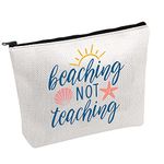 PWHAOO Summer Make Up Bag Beaching Not Teaching Storage Bag End of Year Gift Teacher Appreciation Gift (Beaching Not Teaching bag), white