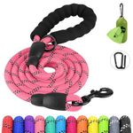 Joytale Rope Dog Leash 6FT with Convenient Poop Bag Holder, Heavy Duty Nylon Braided Dog Leash, Highly Reflective Threads Dog Leashes for Small Medium Dogs, Pink, 6'×3/8''