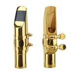Alto Sax Saxophone Mouthpiece w/Cap & Ligatures, Brass Metal Eb Alto Sax Mouthpieces 5C for Saxophone Professionals and Beginners (Gold - 5C)