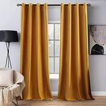 MIULEE 2 Panels Fall Blackout Velvet Curtains Solid Soft Grommet Mustard Yellow Curtains Thermal Insulated Soundproof Room Darkening Curtains/Drapes/Panels for Living Room Bedroom 52 x 72 Inch