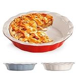 Muldale 9 Inch Pie Dish - 23cm Round Ceramic Pie Dishes for The Oven - Individual Deep Fluted Deep Apple Crumble Pie Dish - Steak Meat Pie Pan - Red