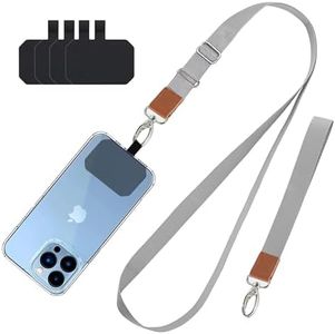 Wrist Lanyard and Neck Lanyard with 4 Pcs Ultrathin Pad for Keys ID Badge Set Phone Tether for iPhone, Galaxy & Most Smartphones(Grey)