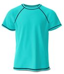 Dizoboee Boys Rash Guard Short Sleeve Swim Shirt UPF 50+ Sun Protection Toddler Kids Rashguard Turquoise XS