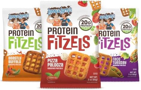 Lenny & Larry's FITZELS Protein Pretzels [GAME DAY Variety Pack] – 12 x 3oz Bags of High Protein Snacks with 20g Plant Based Protein – Incredibly Tasty with Salty Crunch