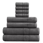 Prime Collections 8 Piece Towels Set, 2 Large Bath Towels, 2 Hand Towels, 4 Washcloths, Bamboo Cotton, 600 GSM Weight, Quicker to Dry, Super Absorbent, Perfect Bathroom Towels Set (Dark Grey, 8)