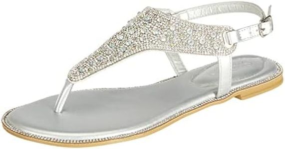 SheSole Women's Silver Thong Sandals Dressy Summer Sparkly Rhinestone Flat Wedding Shoes US 10