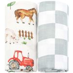 LifeTree Muslin Swaddle Blankets Neutral, Farm Animals Baby Swaddling Wrap Nursery Receiving Blanket for Boys & Girls, Soft 70% Viscose from Bamboo and 30% Cotton, Large 47 x 47 inches