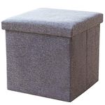 SKYFUN (LABEL) Fabric Linen Collapsible Folding Ottoman Footrest Sitting/Storage Cube Stool Bag Bedding Organizer- Grey