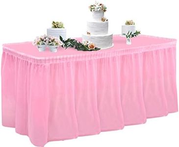 BEISHIDA Pink Plastic Tablecloth Set & Table Skirt 14FT Disposable Table Skirting Includes Table Cover for Rectangle Table, Wedding, Buffet, Birthday Party, Girl Baby Shower Decorations