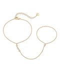 PAVOI 14K Yellow Gold Plated Hand Chains Bracelet for Women | Dainty Cubic Zirconia Bracelet and Ring Chain Body Jewelry, 8", Yellow Gold, Cubic Zirconia