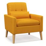 KOMFOTT Modern Linen Accent Chair, Upholstered Tufted Armchair with Lumbar Pillow, Rubber Wood Legs, Comfy Padded Cushions, Fabric Sofa Chair for Living Room, Guest Room, Bedroom (1, Yellow)