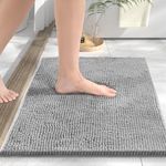 HITSLAM Chenille Bath Mat Non Slip Anti Mould, 80x50cm Ultra Soft Bathroom Mat, Super Absorbent Bath Mats for Bathroom, Machine-Washable Quick Dry Bath Foot Mat, Bath Rug for Shower and Tub, Grey