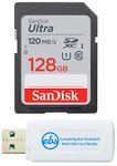 SanDisk 128GB SDXC SD Ultra Memory Card Class 10 Works with Sony Cyber-Shot DSC-H300, HX400 V, HX80 Digital Camera (SDSDUNR-128G-GN6IN) Bundle with (1) Everything But Stromboli Multi-Slot Card Reader