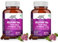 The Body Reserve Melatonin 10mg with Tagar 250mg - 60 Veg Tablets for Natural Sleep Aid, Muscle Recovery, Nerve Relaxation, and Stress Relief - Non-Habit Forming Sleep Aid for Men & Women, Pack of 2