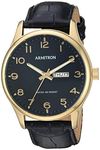 Armitron Men's Easy to Read Day/Date Function Gold-Tone and Black Leather Strap Watch, 20/5355BKGPBK, Black, Dress