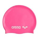 Arena Classic Unisex Soft Silicone Swim Cap for Women and Men, Intensive Training and Racing Comfortable Non-Slip Long Hair Swimming Hat, Bright Pink