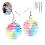 Disco Ball Earrings LED Disco Earrings Rechargeable 16 Light Modes Light Projecting Light Up Earrings for Women Colorful Flash Earrings Glow Earrings Disco Ball Accessories, Acrylic, No Gemstone