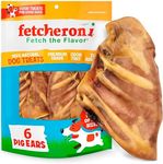 FETCHERONI Whole Pig Ears for Dogs Large - 6 Pack Long Lasting Dog Chews – Dog Treats One Ingredient Delicious All Natural Flavor – Easy to Digest Dog Treats for Large Dog - Great for Teeth and Gums