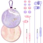 GOGOSINIS 2 Packs of Aesthetic Earbuds Set with case for Kids and Teens for School, Wired Headphones with case and Small Ear Tips, Ear Buds, 3.5mm Earphones for Phone and PC Laptop(Pink-Purple)