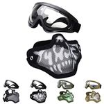 Outgeek Airsoft Half Face Mask Steel Mesh and Goggles Set (Skull)