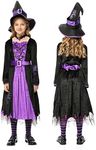 Twister.CK Witch Costume for Girls Kids, Halloween Party Fancy Dress Up Deluxe Set with Hat Skirt for Girls