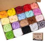 Homewit Felting Wool, Needle Felting Wool, Dry Felting and Felting Wool, Natural Sheep's Wool, for DIY Craft Repairs Needle Felting Colors Supplement 200 Grams 7 Oz, 20 Colors