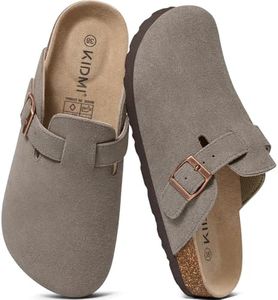 KIDMI Genuine Suede Clogs for Women Cork Footbed Sandals Leather Mules Potato Shoes with Arch Support Concrete Gray 39 (Size 7.5-8)
