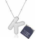 TRWWELL Silver K Bubble Letter Necklace Dainty Balloon Initial Necklace Pave Cubic Zirconia Alphabet Name Pendant Necklace Personalized Jewelry Gifts for Women