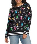 Tipsy Elves Women's Christmas Sweaters - Women's Ugly Christmas Sweaters - Embellished Winter Holiday Pullovers, Black Midnight String of Lights, Small