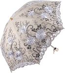 Honeystore Vintage Lace UV Sun Parasol Folding 3D Flower Embroidery Umbrella BM1618 Grey