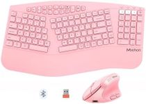 MEETION 2024 Upgrade Pink Ergonomic Keyboard and Mouse, Multi-Device Bluetooth Keyboard and Mouse, 3 DPI Adjustable Full-Sized Cordless Keyboard and Mouse, for PC/Computer/Laptop/Window