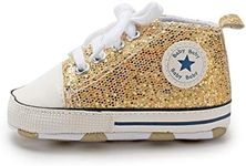 Baby Boys Girls Infant Canvas Sneakers High Top Lace up Bling Sequins Soft Sole Newborn First Walkers Shoe (Gold 6-12 Months)