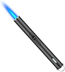 Butane Torch Lighters, 6.5-inch Refillable Pen Lighter with Fluid View Window Hook and Adjustable Jet Flame, Windproof Butane Lighter for Candle Grill BBQ Camping Fireworks(Gas Not Included) (Black)