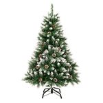 GIGALUMI 120cm/4ft Fold-Out Artificial Christmas Tree Retractable Xmas Tree with snow and real pine cones Indoor Decoration Pine Tree