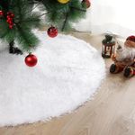 CORALTREE 30 inch Christmas Tree Skirt Faux Fur Xmas Tree Skirt Christmas Decorations Holiday Tree Ornaments Tree Decoration for Christmas Home Decorations, Xmas Party Holiday Decorations, Snow White