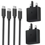 2 PACK Charger for Samsung Fast Plug and Cable 1M, USB Type C Plug and USB C to C lead for Samsung Galaxy Phone Charging S24/S23/S23+/S22/S21/S21fe/S20/S20fe/A15/A14/A13/A33/A34/A35A53/A54/A55