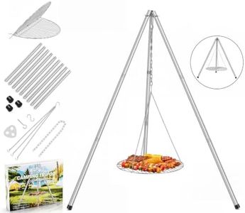 Leonyo Stainless Steel Campfire Tripod with Grate For Camp Cooking