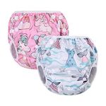 Vicloon Swimming Nappy Reusable, 2 Packs Baby Swim Nappy Comfortable Swim Nappies, Adjustable Size Washable Nappy for Swimming Lessons/Holiday 0-3 Years (Unicorn/Mermaid Tail)