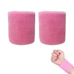 2Pack PINK Sweatbands Sports Wristband Cotton Sweat Band for Men and Women, Good for Tennis, Basketball, Running, Gym, Working Out Old School