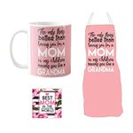 TheYaYaCafe Mothers Day Gifts for Grandmother Grandma, Best Grandma Gift Combo for Grandmother Set of 3 - Apron, Mug, Coaster