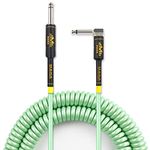 M MAKA Premium Guitar Coil Cable 30 Feet, Instrument Coiled Curly Cord for Guitar Bass, 1/4 inch Right Angle to Straight, Surf Green