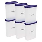 Amazon Brand - Solimo Modular Plastic Storage Containers with Lid | Airtight | BPA-Free | Set of 6 | 2.4 L (Blue)