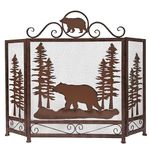 BestGiftEver Bear in Forest Metal Fireplace Screen Lodge Cabin Mountain Style Home Decoration, Brown