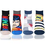 Bonjour Superman Batman Ankle Socks for Kids (9-12 Years) - Pack of 4