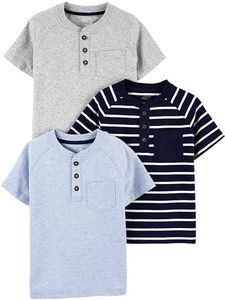 Simple Joys by Carter's 3-Pack Short-Sleeve Tee Shirts Maglietta, Blu Marino Righe/Blu Puntinato/Grigio Puntinato Pois, 18 Mesi (Pacco da 3) Bimbo