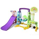 COSTWAY 6 in 1 Toddler Slide and Swing Set, Kids Climber Playset with Adjustable Basketball Hoop, Football Goal and Golf Hole, Children Activity Center for Indoor