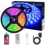 Bluetooth LED Strip 5M Waterproof LED Strips Lights Music Sync Color Changing RGB 12V 5050 Cuttable Sticky LED Lights with Remote&App Control Lights for Bedroom Outdoor Party TV Kitchen