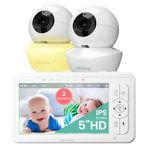Babysense 5" HD Split-Screen Baby Monitor, Video Baby Monitor with Camera and Audio, Two HD Cameras 720p, Night Light, 300m Range, Two-Way Audio, 4x Zoom, Night Light, 4000mAh Battery